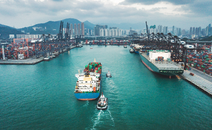 A port with container ships